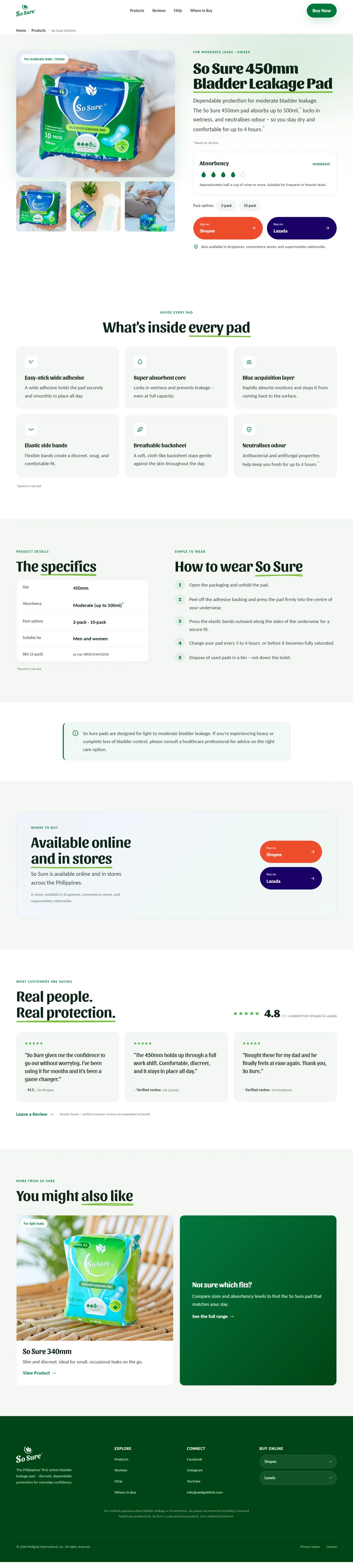 Preview of the single product page template